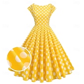 economico Vestiti-Retrò Vintage Anni 1950 Abito da cocktail Vestito Vestito Svasato A Pois Griglia / Plaid Per donna Mascherata Evento / Festa Addio al Nubilato Festival Adulti Vestito Abiti per il ritorno