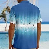 cheap Music and Guitars-Men&#039;s Notes Casual Shirt Button Up Shirt Short Sleeve Casual Causal Casual Summer Spring Turndown Button Up Blue