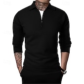 olcso Vakáció-Férfi Gofris pólóingek Quarter Zip Polo Napi Szabadság Negyed irányítószám Hosszú ujj Divat Modern Sima Tavasz Ősz Normál Fekete Fehér Bor Sötétkék Khakizöld Katonai zöld Gofris pólóingek