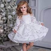 baratos Vestidos floridos-Infantil Para Meninas Vestido de daminha de honra Vestido de Primeira Comunhão Vestido de festa Côr Sólida Manga Longa Espetáculo Casamento Festa Com Transparência Princesa Doce Com Transparência