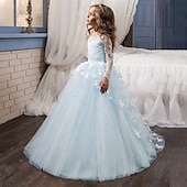 preiswerte Kleider für die Blumenmädchen-kinderkleidung Mädchen Kleid für die Erstkommunion Party Kleid Feste Farbe Ärmellos Langarm Leistung Hochzeit Party Gitter Prinzessin Süß Gitter Mitte der Wade Etuikleid Tüll-Kleid Sommer Frühling