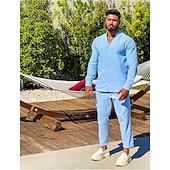 economico Set di camicie basic da uomo-Per uomo 2 pezzi Completo di camicia Camicia estiva Set abbinati Camicia da spiaggia Camicia con bottoni Liscio Da mare Informale Nero Bianco Blu marino Blu Manica lunga Colletto Primavera estate