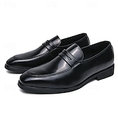 cheap Semi-Formal-Men&#039;s Black and White Faux Leather Loafers with Cut-Out Strap Detail - Elegant Slip-On Shoes for Formal and Business Attire
