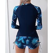 halpa Ihottumavartiot-Naisten Rashguard-uimapuku Kevyt Pitkähihainen Uima-asut Uimapuku 2-osainen Etuvetoketju Uinti Lainelautailu Hiekkaranta Vesiurheilu Kukat Tilkkutäkki Painettu Kesä Kevät Syksy