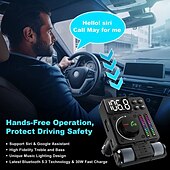 abordables Kits Bluetooth/mains libres pour voiture-Lecteur de musique HiFi réglable avec barre lumineuse de musique en couleur Bluetooth V5.3 Transmetteur FM de voiture PD 30 W Type C Charge rapide Aigus Basses