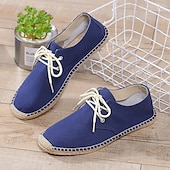 baratos Ténis para Homem-sapatos masculinos de lona azul espadrille com cadarço e sola de corda de juta – calçados casuais confortáveis de verão