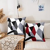 baratos estilo geométrico-Capa de almofada decorativa com padrão argyle 1 peça, capa de almofada quadrada macia, fronha para quarto, sala de estar, sofá, cadeira, preto, cinza, branco, vermelho, verde