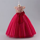 preiswerte Kleider für die Blumenmädchen-kinderkleidung Mädchen Blumenmädchen Kleid Party Kleid Farbblock Ärmellos Leistung Hochzeit Party Krawattenknoten Schön Süß Polyester Maxi abendkleider Schaukelkleid A Linie Kleid Sommer 4 Jahre +