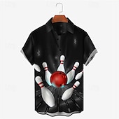 preiswerte Bedruckte Herrenhemden-Herren Bowlingkugel Hemd Knopfhemd Kurzarm Designer Brautkleider schlicht Weich Outdoor Täglich Festtage Sommer Frühling Umlegekragen Bedruckt Button-Down Weiß + Grün Schwarz Gelb Rote Blau