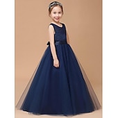 abordables Robes à Fleurs pour Filles-ts princesse longueur au sol robe de demoiselle d&#039;honneur quinceanera filles jolie robe de bal tulle avec nœud(s) coupe élégante 3-16 ans