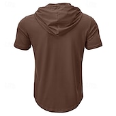 お買い得  カジュアルヘンリーTシャツ-男性用 ヘンリーシャツ ティートップ 平織り フード付き ストリート バケーション 半袖 衣類 ファッション デザイナー ベーシック