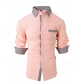 preiswerte Button-Down-Hemden für Herren-Herren Hemd Oberhemd Knopfhemd Farbblock Hochzeit Party Schwarz Weiß Rosa Orange Langarm Kargen Frühling &amp; Herbst Bekleidung Patchwork