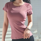 preiswerte Yoga Tops-Damen Sweatshirt Rundhalsausschnitt Schnelltrocknend Leicht Bequem Sportlich Kurzarm Sport Einfarbig T-Shirt Sweatshirt Für Fitnesstraining Laufen Fitness Schlank Sportkleidung