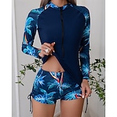 halpa Ihottumavartiot-Naisten Rashguard-uimapuku Kevyt Pitkähihainen Uima-asut Uimapuku 2-osainen Etuvetoketju Uinti Lainelautailu Hiekkaranta Vesiurheilu Kukat Tilkkutäkki Painettu Kesä Kevät Syksy