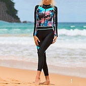 billiga Utslag-Dam Rash-guards Baddräkt Lättvikt Långärmad Kroppsdräkt Baddräkt Dragkedja fram Simmning Surfing Strand Vattensport Blommig Tryckt Sommar Vår Höst