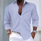 economico camicie casual da uomo-Per uomo Camicia Camicia estiva Maglietta informale Camicia a righe Camicia con bottoni Nero Verde chiaro Rosa Rosso Blu reale Manica lunga Banda Colletto Da mare Giornaliero Abbigliamento Di