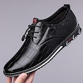 cheap Men&#039;s Oxfords-Men&#039;s Brown Crocodile Pattern Faux Leather Dress Shoes with Lace-Up Closure and Comfortable Sole, Elegant for Business and Formal Occasions