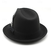 cheap Fedora Hat-Men&#039;s Kentucky Derby Hat Sun Hat Cowboy Hat Fedora Trilby Hat Black Red Woolen Vintage Style Fashion 18th Century State of Texas Daily Theme Party Solid / Plain Color Sunscreen Cosplay