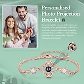 cheap For Women-Personalized Projection Bracelet Custom Best Gift for Mom - Photo Bracelet with Embedded Projection Stone, Available in Silver and Rose Gold, Romantic Wedding Gift
