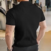 preiswerte Klassisches Poloshirt für Herren-Herren Rippenstrick-Top Muskelshirt Arbeit Lässig Klassisch Kurzarm Basic Modern Einfarbig Knöpfe Frühling &amp; Sommer Schmale Passform Schwarz Weiß Burgunderrot Hellgrau Khaki Rippenstrick-Top