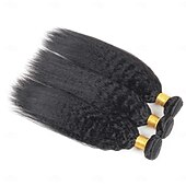 abordables 3 paquets extensions cheveux humains-Lot de 3 extensions de cheveux brésiliens lisses Yaki de 8 à 28 pouces