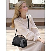 economico Borse a Tracolla-borsa a tracolla in similpelle da donna, piccola borsa casual con scomparti multi-cerniera, elegante borsa a tracolla quotidiana per viaggi e shopping colore vino nero bianco