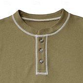 cheap Casual Henley Tee-Men&#039;s Waffle Tee T Shirt Waffle Henley Shirt Tee Top Long Sleeve Solid Color Daily Casual Street Style Buttons Color Block Crewneck Henley Outdoor Street Causal Spring &amp;  Fall Black Green Henley