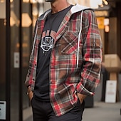 economico Camicie da uomo-Per uomo Camicia Camicia di flanella Sovracamicia Camicia di Natale A quadri Esterno Strada Nero Verde Caffè Manica lunga Con cappuccio Inverno Primavera &amp; Autunno Abbigliamento