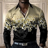 abordables Chemise en Satin pour Homme-Homme Floral Chemise décontractée Chemise boutonnée manche longue Décontractées Soirée Cadeau Casual Printemps Automne Col rabattu Boutonner Jaune Bleu Violet Vert Gris