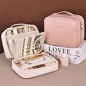 voordelige Sieradenkistjes-3-in-1 multifunctionele PU cosmetische tas, grote capaciteit en premium draagbare make-up kwasten organizer, reis make-up koffer, Moederdag cadeau voor vrouwen
