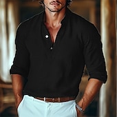 economico Strada-Per uomo camicia di lino Camicia con colletto a fascia Camicia popover Maglietta informale Camicia da spiaggia Liscio Strada Nero Verde Cachi Grigio Manica lunga Henley Primavera estate Abbigliamento