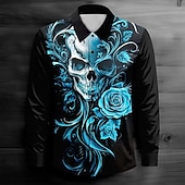 cheap Men&#039;s Printed Shirts-Men&#039;s Cool Skulls Casual Shirt Button Up Shirt Long Sleeve Dark Spring Fall Turndown Button Up Red Blue Purple Green Black-white