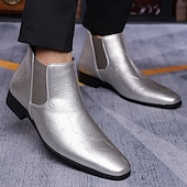 abordables Botas del Chelsea-Botines Chelsea de piel sintética de charol morado para hombre con elásticos: calzado elegante, formal e informal