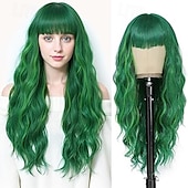 economico Parrucche trendy sintetiche-parrucca con frangia parrucche lunghe per donne, parrucca con capelli dall&#039;aspetto naturale parrucca riccia e ondulata, parrucca sintetica resistente al calore per costumi cosplay di Halloween