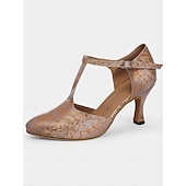 abordables Chaussures de danses latines-chaussures de danse latine métalliques élégantes pour femmes avec semelle en daim souple et bride en T | parfaites pour l&#039;entraînement et les performances