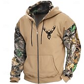 abordables sweats à capuche 3d pour hommes-Homme Cowboy Sweats à Capuche Sweat à capuche Sweat à capuche Capuche Mode 3D effet Vacances Chasse Vert Kaki Zippé Cordon Automne Hiver Designer