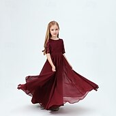 abordables Robes de fête-Enfants Fille Robe de fête Couleur unie Demi Manches Utilisation Maille Princesse Doux Maille Mi-mollet Robe Fourreau Robe en Tulle Eté Printemps Automne 2-12 ans Vin