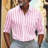 abordables Informal de negocios-Hombre Camisa camisa de lino Camisa de verano Ropa de playa Abotonar la camisa A Rayas Fiesta Calle Negro Rojo Azul Piscina Gris Ligero Manga Larga Cuello Verano Ropa