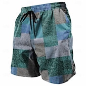 cheap Geometric Print-Men&#039;s Color Block Patchwork Shorts Summer Shorts Beach Shorts Mid Waist Streetwear Hawaiian Casual Daily Holiday Pocket Drawstring Elastic Waist Designer Clothing Apparel