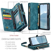 cheap Samsung Cases-Phone Case For Samsung Galaxy Z Fold 6 Z Fold 5 Z Fold 4 Wallet Case with Stand Holder Zipper with Wrist Strap Retro TPU PU Leather