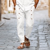 economico retrò-Per uomo Pantaloni di lino Pantaloni Pantaloni estivi Bottoni Tasca frontale Plissettato Liscio Comfort Traspirante Lunghezza intera Informale Giornaliero Abbigliamento di strada Stile etnico Retr