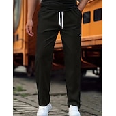 cheap Slim-Men&#039;s Trousers Casual Pants Pocket Drawstring Elastic Waist Plain Comfort Soft Full Length Outdoor Casual Daily Fashion Streetwear Black Green