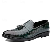 levne Poloformální-pánské hnědé mokasíny s krokodýlím vzorem z umělé kůže se střapkovým detailem - elegantní nazouváky na svatbu, obchodní i formální příležitosti