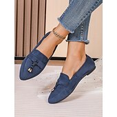 abordables Chaussures sans lacet et mocassins femme-mocassins à pampilles en daim bleu pour femmes – chaussures à enfiler à bout pointu pour une tenue décontractée et formelle