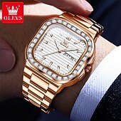 halpa Kvartsikellot-OLEVS miesten tankokello minimalistinen timanttikello muotipuku analoginen kvartsikello miesten kellot suorakulmainen vedenkestävä ruostumaton teräs hohtava päivämääräkello Valentinsdaglahja miehille