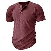 cheap Casual Henley Tee-Men's T Shirt Henley Shirt Tee Top Short Sleeve Plain Fashion Designer Basic Button Up Henley Vacation Street Going out Spring &amp; Summer Gray Henley T-Shirt
