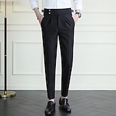 abordables Mince-Homme Remise de diplôme Dress Pants works Pantalon Naples Pantalons Chinos Boutons Avec Poches Jambe Droite Uni Confort Formel Soirée Travail Mode Style Classique Noir Blanche Micro-Élastique