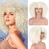 baratos Perucas Sintéticas sem Touca-peruca afro cacheada com franja perucas afro sintéticas para mulheres perucas curtas cacheadas crespas resistentes ao calor para festa diária