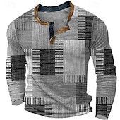 economico Geometrico-Per uomo Fantasia geometrica Color Block Camicia Henley Waffle Camicia in maglia a nido d&#039;ape Classico Manica lunga Di tendenza Originale Essenziale Esterno Giornaliero Primavera &amp; Autunno Grigio