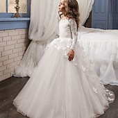 preiswerte Kleider für die Blumenmädchen-kinderkleidung Mädchen Kleid für die Erstkommunion Party Kleid Feste Farbe Ärmellos Langarm Leistung Hochzeit Party Gitter Prinzessin Süß Gitter Mitte der Wade Etuikleid Tüll-Kleid Sommer Frühling